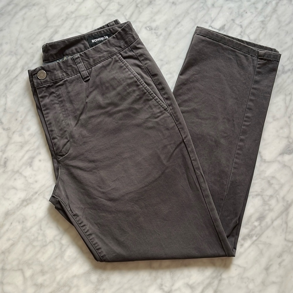 Bonobos Stretch Washed Chinos in Asphalts and Slim and Geo 33x28